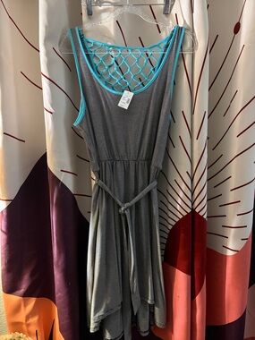 Maurices Gray Striped High-Low Dress with Turquoise Trim